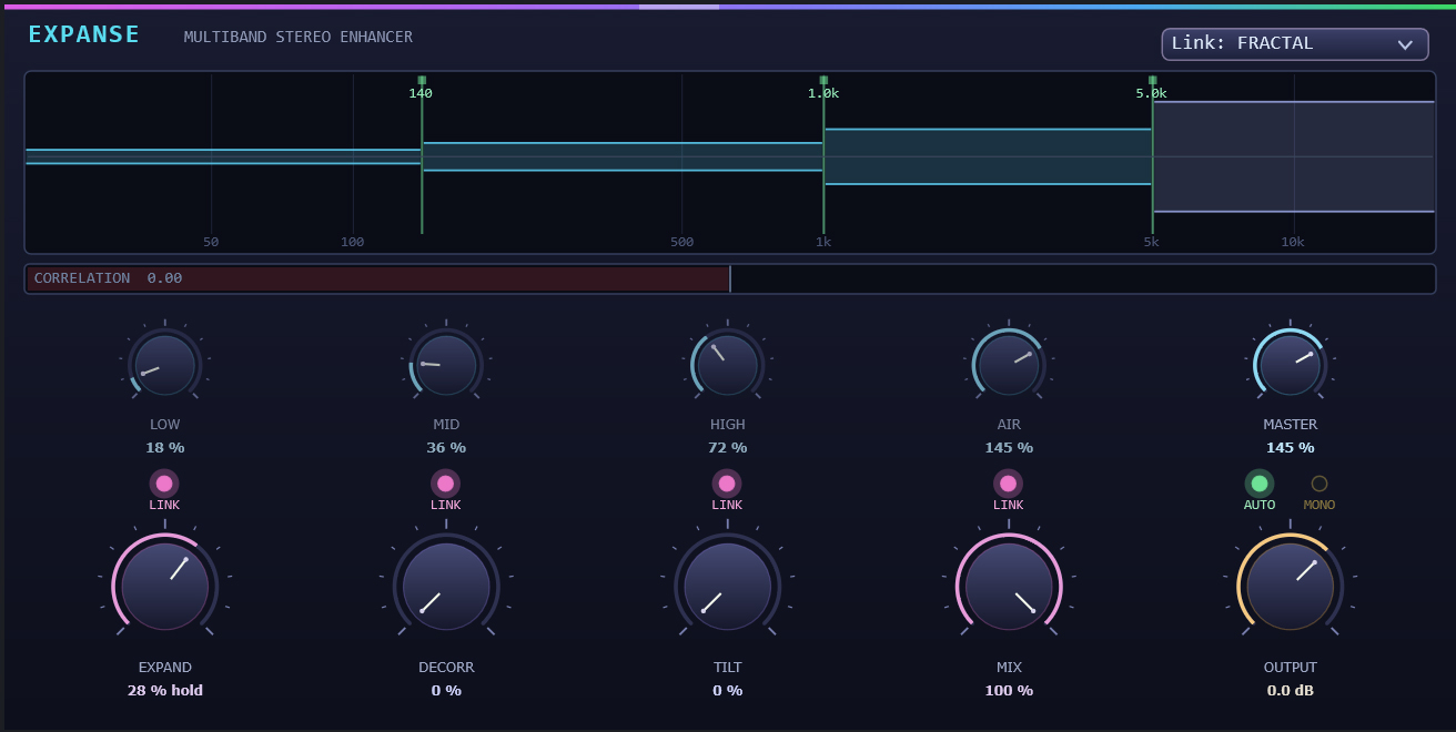Expanse - multiband stereo enhancer with centre compensation